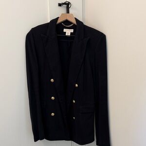 Navy Sweater Blazer with Gold Buttons
